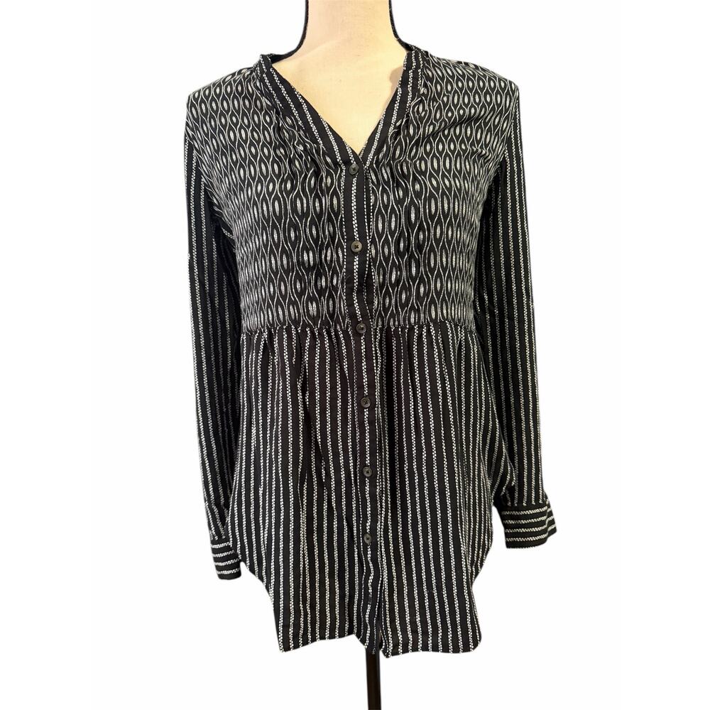 Anthropologie Maeve Women's Black White Calia Top Sz 8 Minimalist Closet Staple - Picture 2 of 6